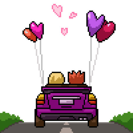 pixel art of marriage couple carのイラスト素材