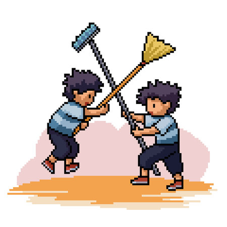 pixel art of kid play samuraiのイラスト素材