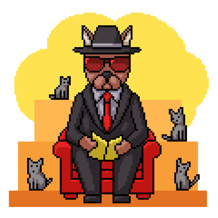 pixel art of dog mafia bossのイラスト素材
