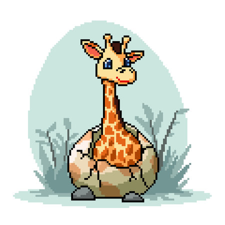 pixel art of giraffe egg hatchのイラスト素材