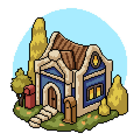 pixel art of small house isometricのイラスト素材