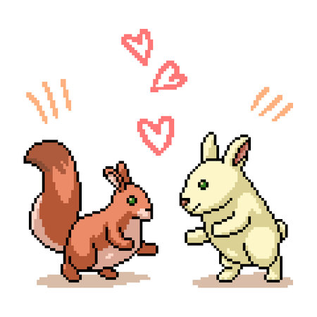 pixel art of squirrel rabbit coupleのイラスト素材