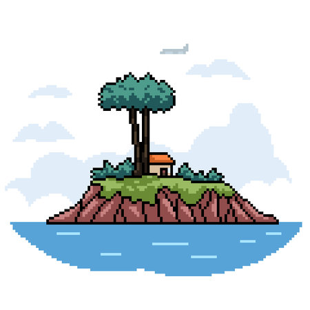 pixel art of small island houseのイラスト素材