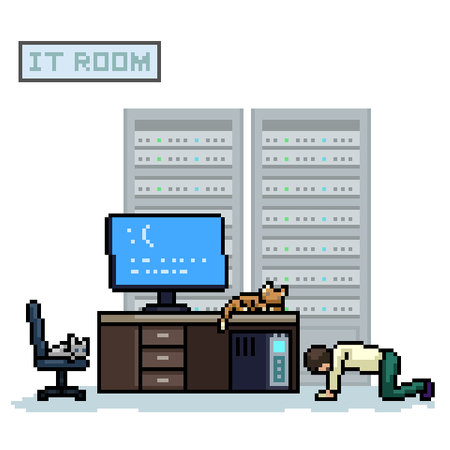 pixel art of computer blue screen becurse of catのイラスト素材
