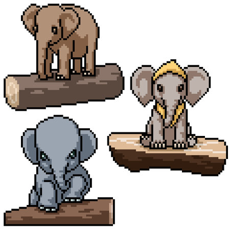 vector pixel art of baby elephant raftのイラスト素材