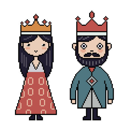 pixel art of king queen royal isolated backgroundのイラスト素材