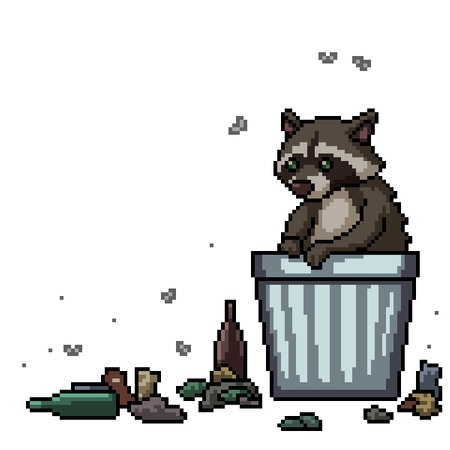 pixel art of raccoon trash dirty isolated backgroundのイラスト素材