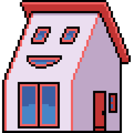 pixel art of strange pink house isolated backgroundのイラスト素材