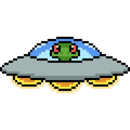 pixel art of alien UFO invader isolated backgroundのイラスト素材