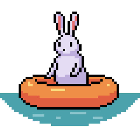 pixel art of abbit swim ring isolated backgroundのイラスト素材