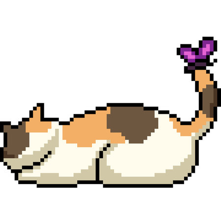 pixel art of cat and butterfly isolated backgroundのイラスト素材