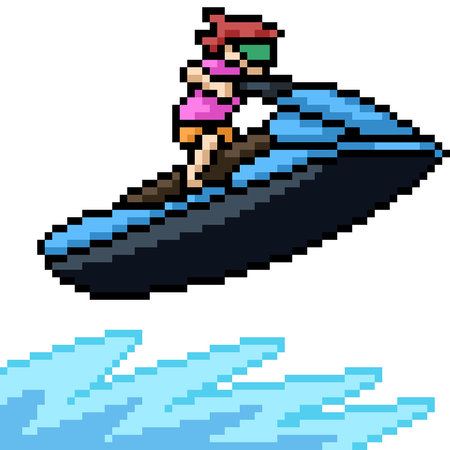 pixel art of jet ski beach isolated backgroundのイラスト素材