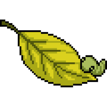 pixel art of worm eat leaf isolated backgroundのイラスト素材