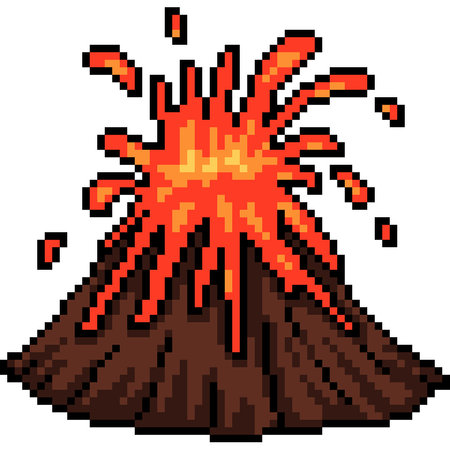 pixel art of volcano eruption lava  isolated backgroundのイラスト素材