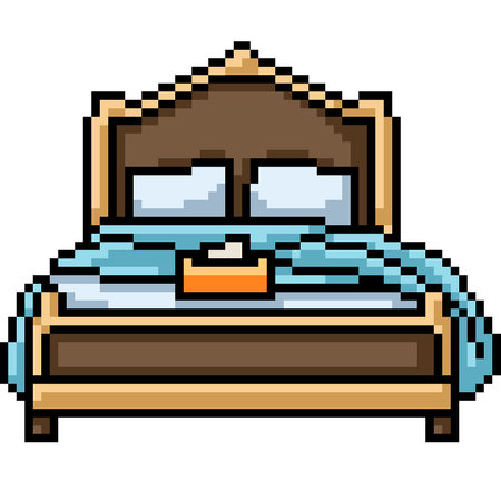 pixel art of messy double bed isolated backgroundのイラスト素材