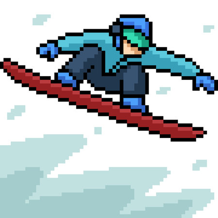 pixel art of man play snowboard isolated backgroundのイラスト素材