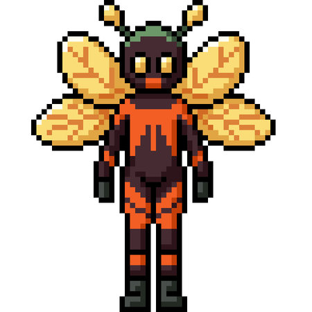 pixel art of bug man superhero isolated background