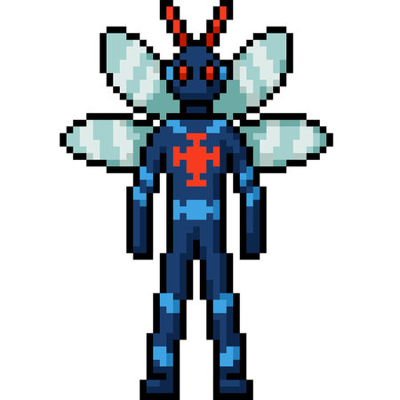 pixel art of bug man superhero isolated backgroundのイラスト素材
