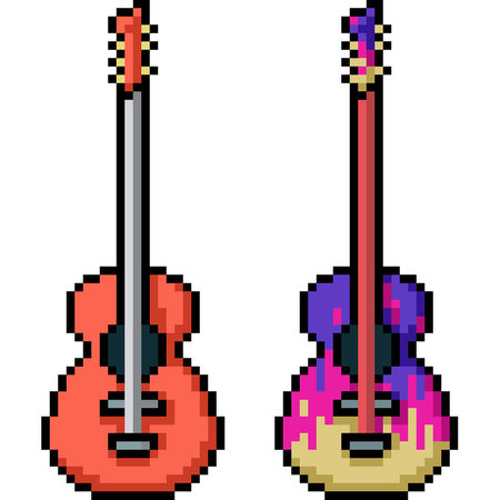 pixel art of colorful teenager guitar isolated backgroundのイラスト素材