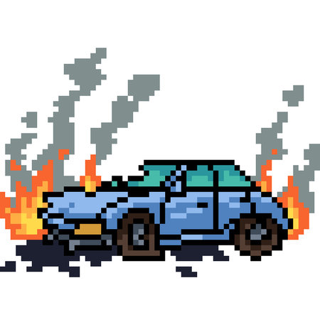 pixel art of car accident fire isolated backgroundのイラスト素材