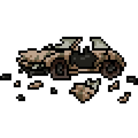 pixel art of dead car junk isolated backgroundのイラスト素材