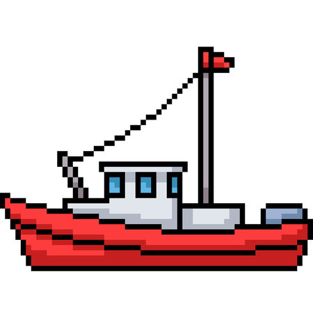 pixel art of red patrol boat isolated backgroundのイラスト素材