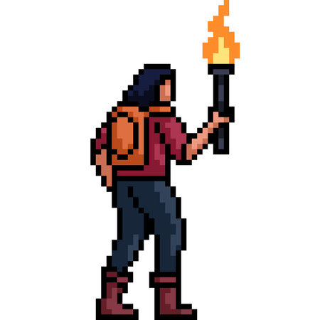 pixel art of man travel explorer isolated backgroundのイラスト素材