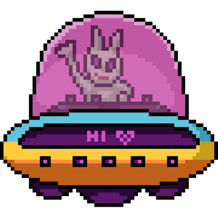 pixel art of colorful alien ufo isolated backgroundのイラスト素材