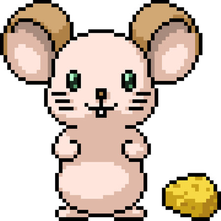 pixel art of mouse and cheese isolated backgroundのイラスト素材