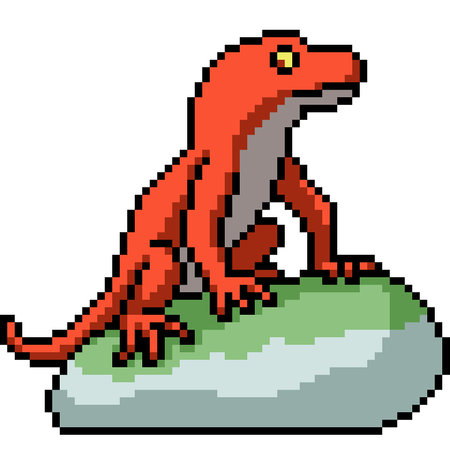 pixel art of red lizard on rock solated backgroundのイラスト素材