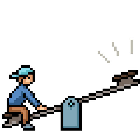 pixel art of boy seesaw alone isolated backgroundのイラスト素材