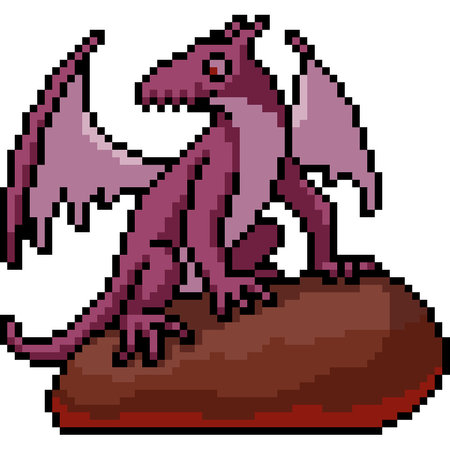 pixel art of purple dragon on rock isolated backgroundのイラスト素材