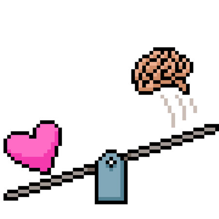 pixel art of heart brain weight isolated backgroundのイラスト素材