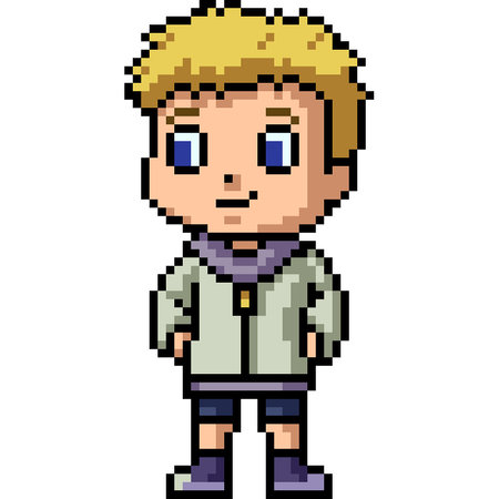 pixel art of handsome young boy isolated backgroundのイラスト素材