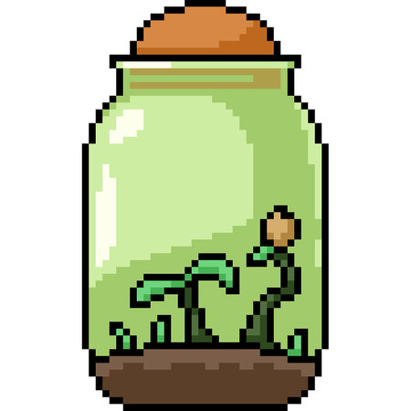 pixel art of terrarium plant jar isolated backgroundのイラスト素材