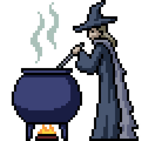 pixel art of wich cook pot isolated backgroundのイラスト素材
