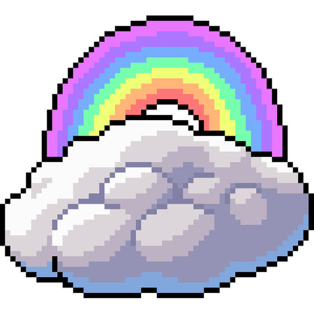pixel art of raiinbow cloud symbol isolated backgroundのイラスト素材
