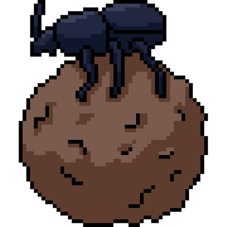 pixel art of beetle dung ball isolated backgroundのイラスト素材