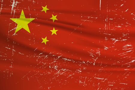 Grunge China flag. China flag with waving grunge texture. Vector background.のイラスト素材
