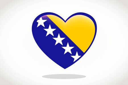 Bosnia Flag in Heart Shape. Heart 3d Flag of Bosnia, Bosnia flag template design.のイラスト素材