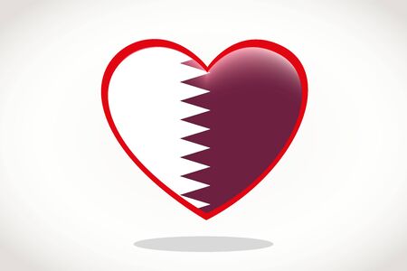Qatar Flag in Heart Shape. Heart 3d Flag of Qatar, Qatar flag template design.のイラスト素材