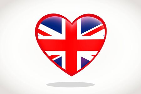 United Kingdom Flag in Heart Shape. Heart 3d Flag of England, Uk flag template design.のイラスト素材