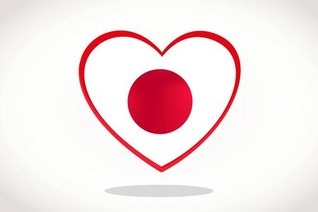 Japan Flag in Heart Shape. Heart 3d Flag of Japan, Japan flag template design.のイラスト素材