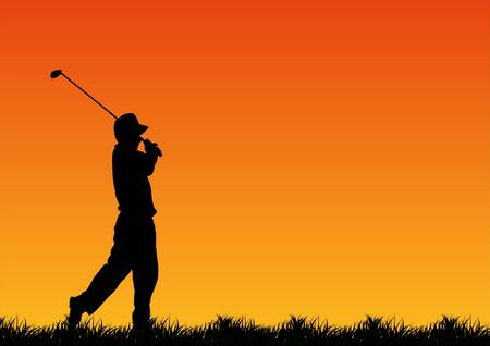 Man playing golf with sunset background viewのイラスト素材
