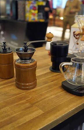 Old-fashioned manual coffee making toolsの写真素材