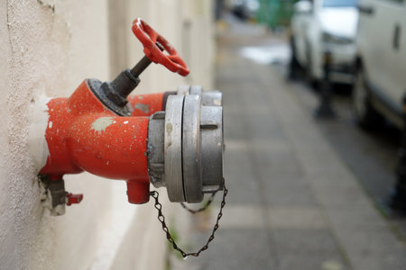 A Dark Red Fire Hydrant Sits Inside An Old Wall