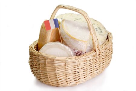 French soft cheese in a basket - isolated on white backgroundの写真素材