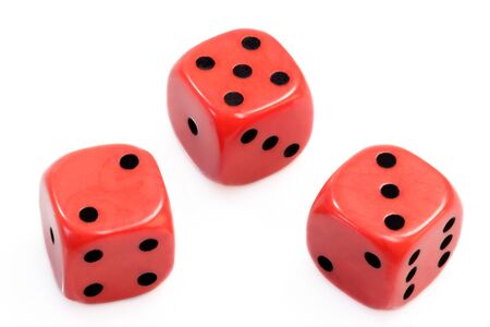 Three red dices over white background