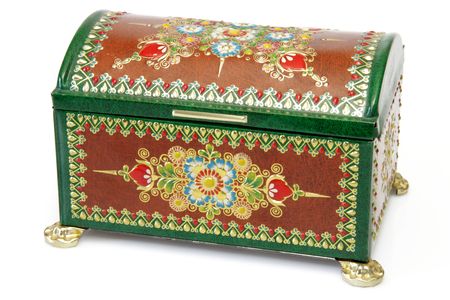 Jewel box with ornaments - isolated on white backgroundの写真素材