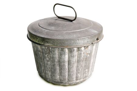 Ancient cooking pot with lid - isolated on white backgroundの写真素材